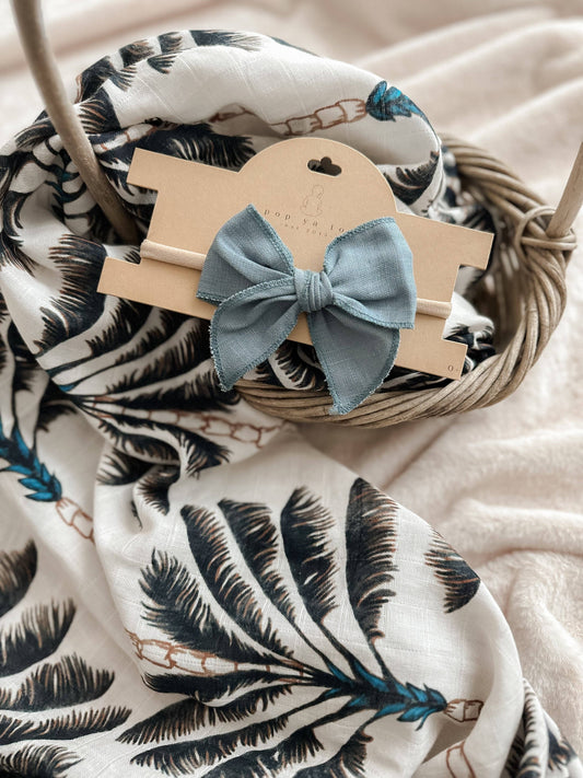 Linen Bow Headband - Ocean