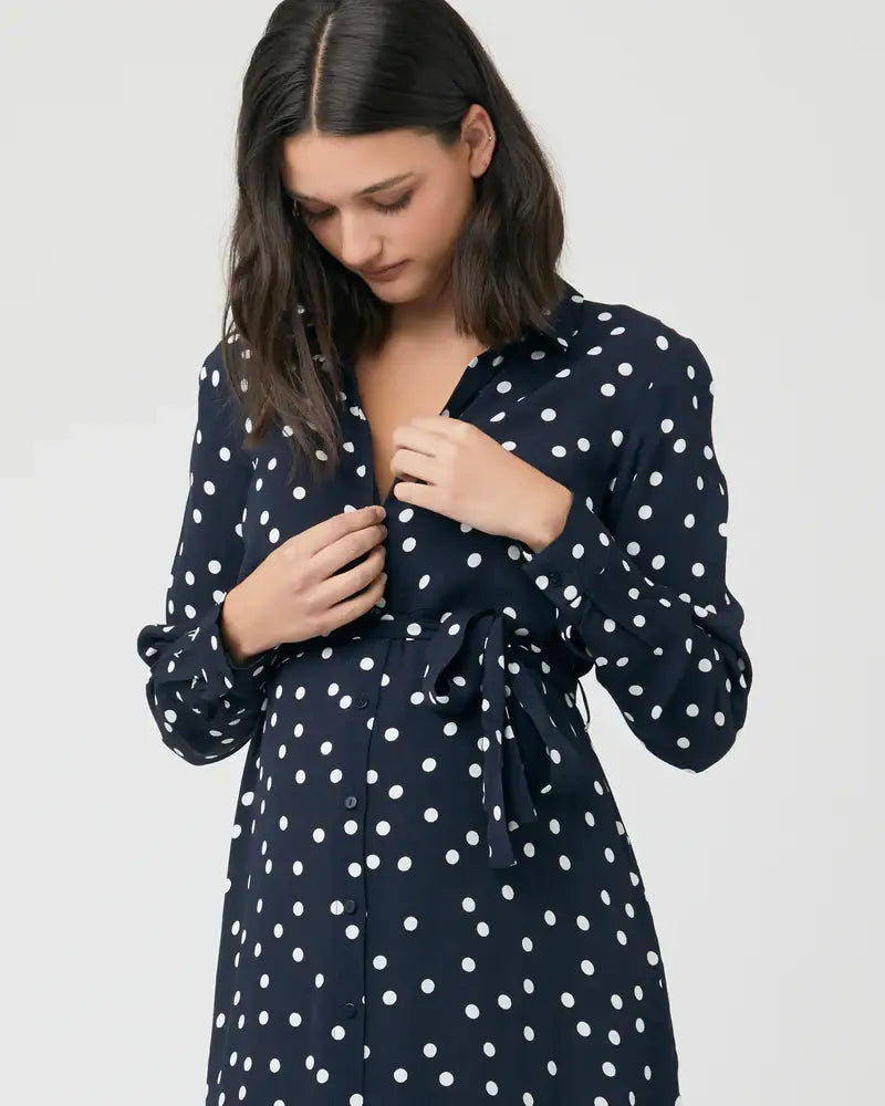 Spot Shirt Dress  Navy / White