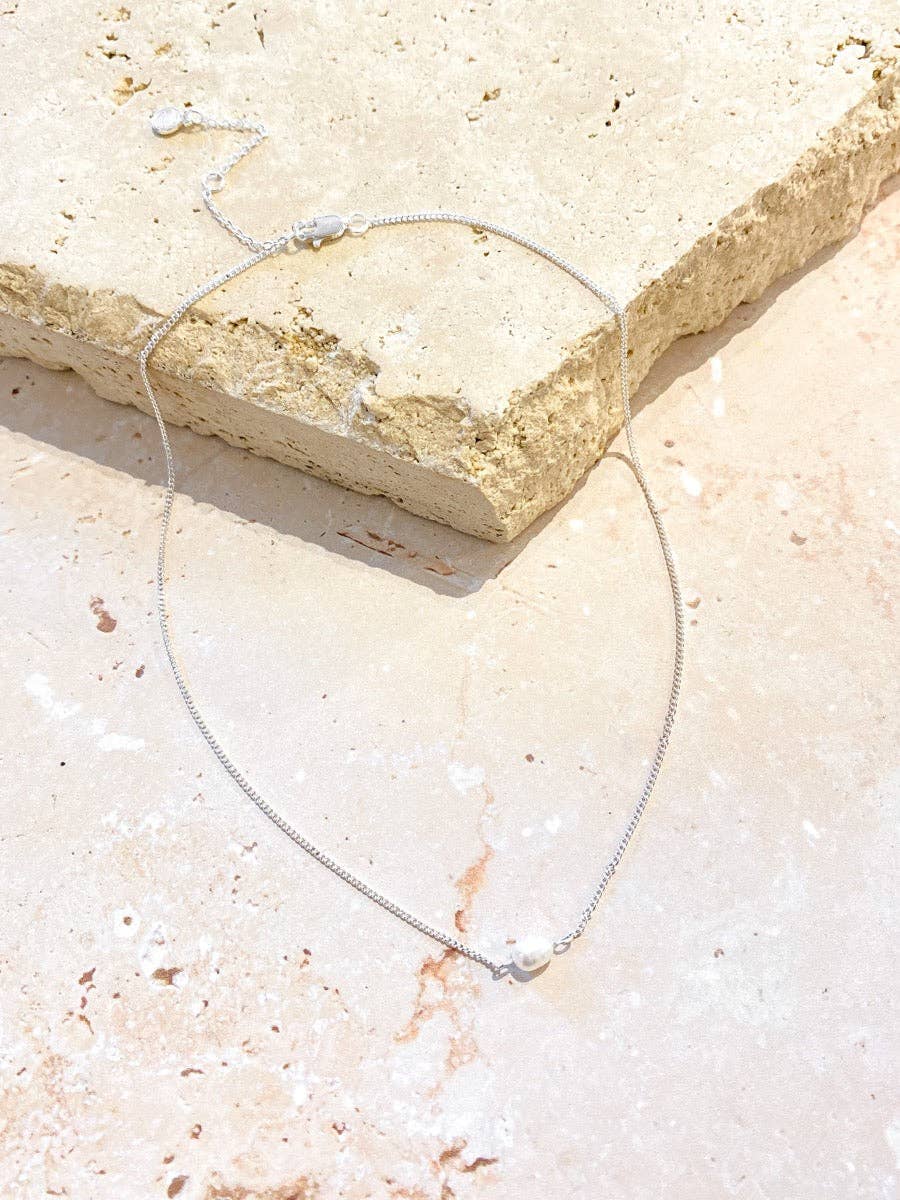 Single Pearl Sterling Silver Necklace