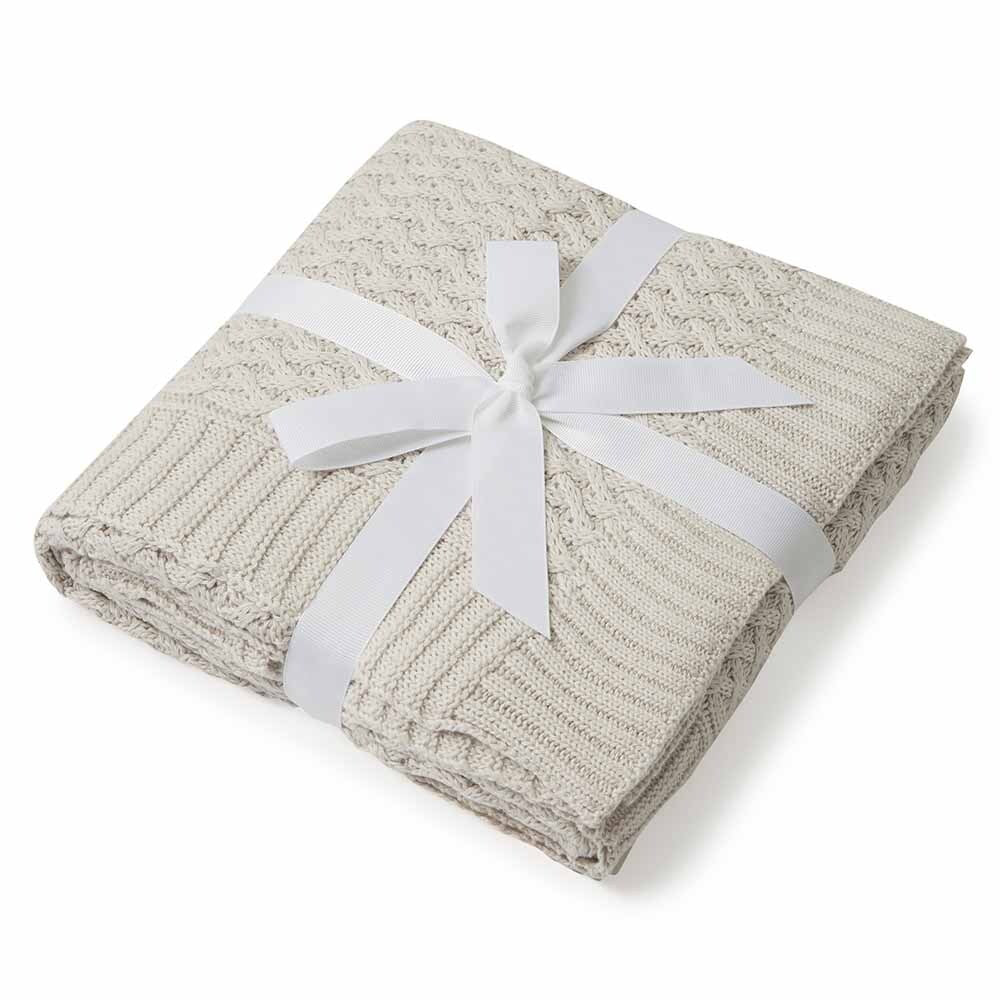 Warm Grey Diamond Knit Baby Blanket