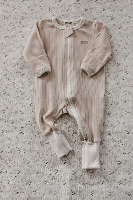 Oatmeal Ribbed Zip Suit