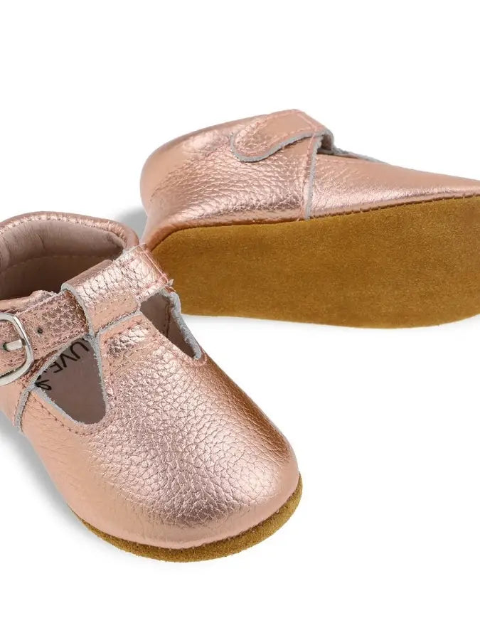 Lottie T-Bar Leather Shoes Rose Gold