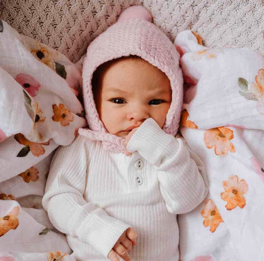 Pink Merino Wool Bonnet & Booties